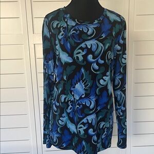 Chico's Vibrant Blue, Green, and Black Long Sleeve Top Sz 1